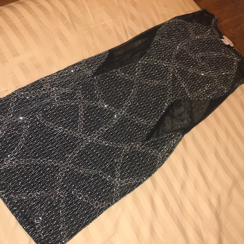 Shiny Body Con Dress Sheer Panels